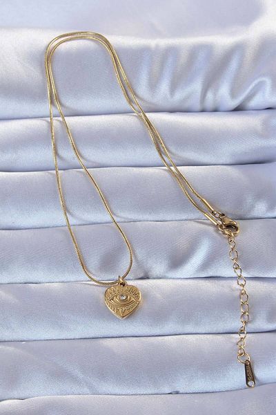 Skygo 316L Gold Color Zircon Stone Embroidered Eye Detail Heart Necklace - Tj-Bko9286
