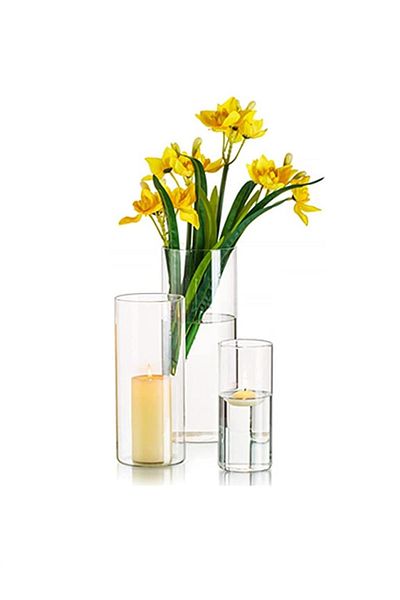 Home Zone Set of 3 Decorative Cylindrical Vase Clear (S+M+L)