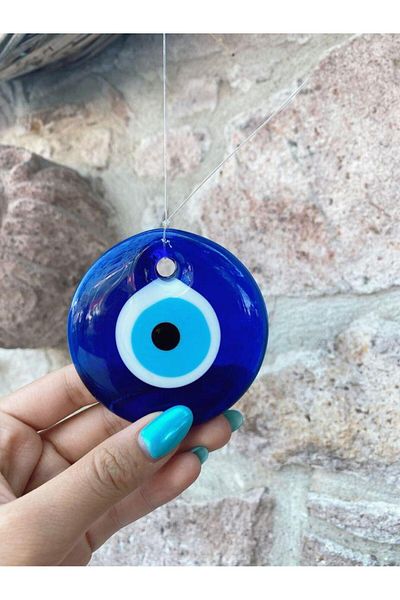 312 KONSEPT 3 Pieces 5 Cm Decorative Perforated Glass Evil Eye Bead and Jute Rope Tree Ornament Keychain