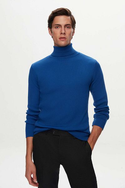 Twn Pulover amestecat de lână tricotat Saks Blue Rib Slim Fit