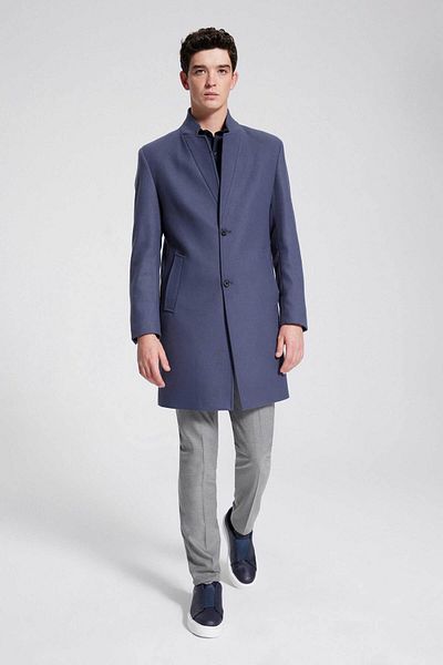 Twn Slim Fit Gray Viscose Coat