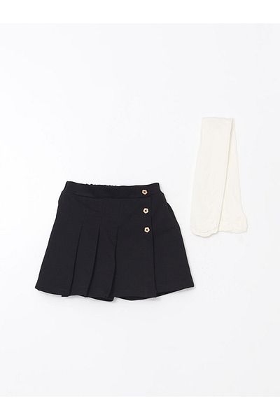 LC Waikiki Lcw Kids Elastic Waist Girls' Shorts Skirt and Pantyhose 2-Piece