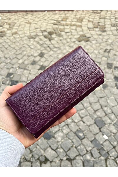 beralde Hakiki Deri Kadın Cüzdanı Poena Model Mor Renk