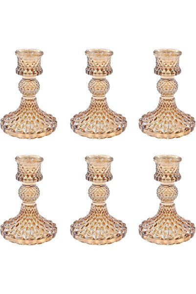 Home Zone مجموعة من 6 حاملات شموع زجاجية من الشمبانيا على شكل مخروطي من الألماس