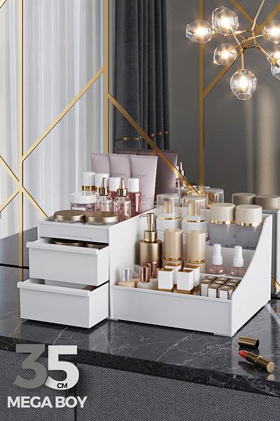 Pufwin Home Elegance XL 35cm White Makeup & Cosmetic Serum Organizer - Organizer with Drawers