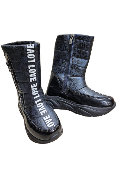 EMEK AYAKKABI kız çocuğu siyah renk lacivert detaylı kar botu