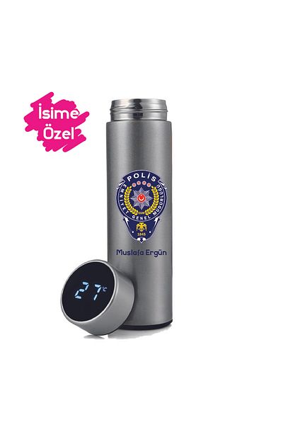 DKDZ SHOP Police Logo Printed Silver Thermos with Name Indicator (Add Name Comment)