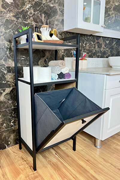 Mudesa Metal Kirli Çamaşır Sepeti Banyo Rafı Dolabı Düzenleyici Organizeri