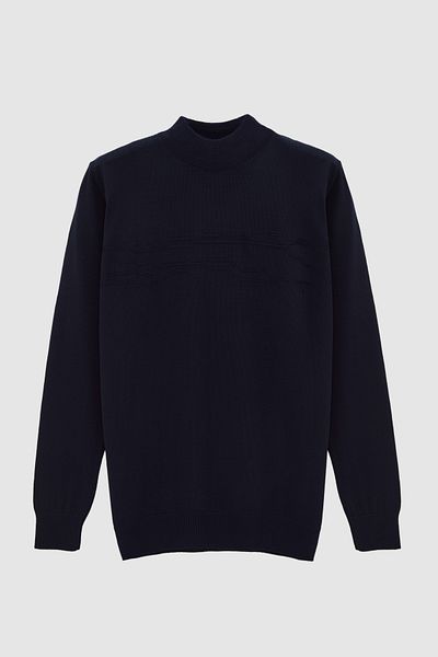 Twn Pulover cu model jacquard bleumarin slim fit