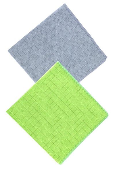 Silver Universal Checkered 2-Piece Microfiber 40x40cm Cleaning Cloth - Green/grey