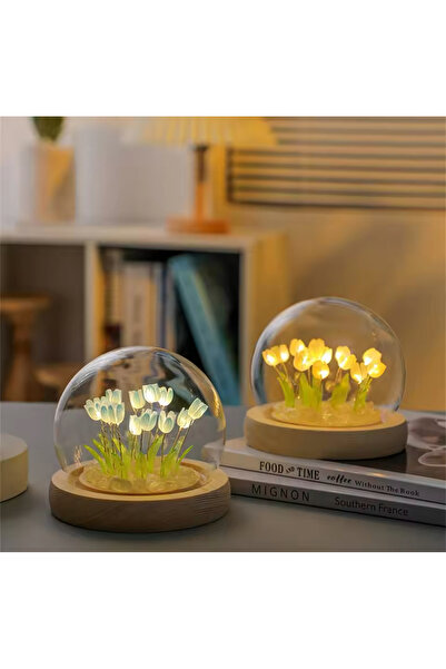 Happystore Yapay lale çiçek gece lambası el yapımı DIY başucu lambası LED gece lambası yatak odası dekoru