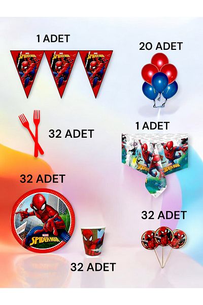 VibeHome 32 Person Spiderman Themed L Package - Birthday Party and Fun Events