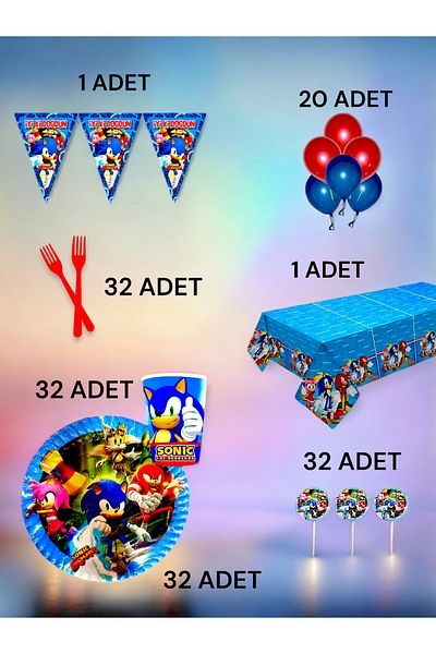 VibeHome Sonic Themed L Pack for 32 - Birthday Party and Fun Events