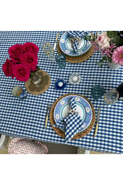 Pötikare Piknik Örtüsü Saks Mavi Desen Zefir Masa Örtüsü