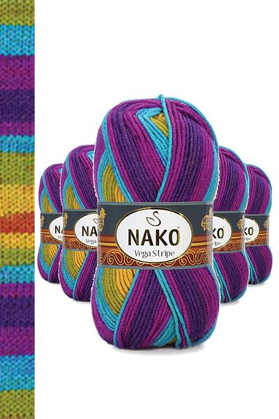 NAKO 5 Pieces Vega Stripe Premium Acrylic Hand Knitting Yarn Wool No: 82410