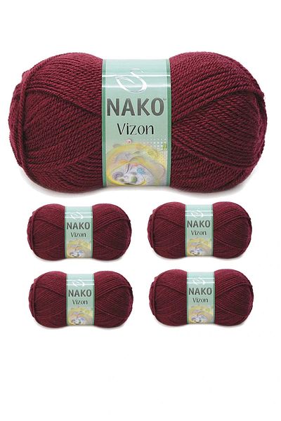 NAKO 5 Pieces Mink Premium Acrylic Hand Knitting Yarn Wool Color No:999 Claret Red