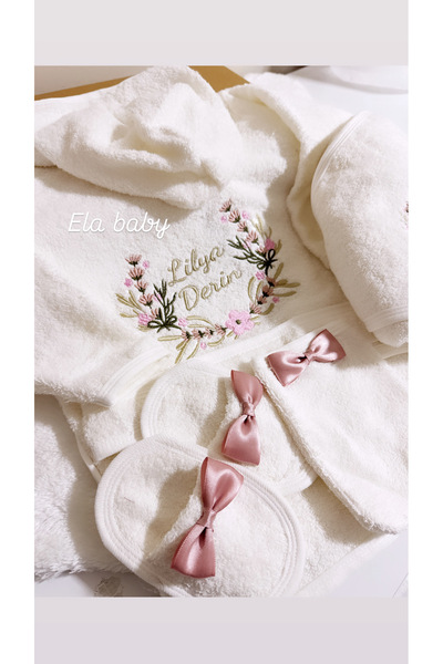 ELA Bebek bornoz mercan nakış