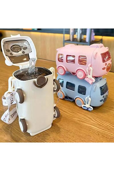 NegroBox Bus Design Portable Straw and Strap Lockable 500ml Water Bottle