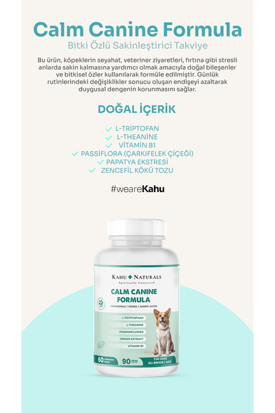 Kahu Naturals Spiritually Connected Calm Canine, Köpekler Için Bitki Özlü Sakinleştirici Rahatlatıcı Takviye, 60 Tablet