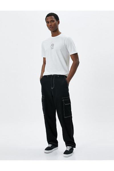 Koton Crew Neck Slim Fit pamut póló - szlogen nyomtatva