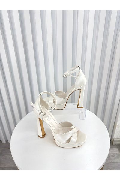 Almera's Shoes Pearl Color Thick Heeled Evening Dress Shoes