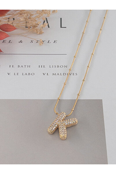 Siya Silver Gold Renk Zirkon Taşlı Harfli Balon Kolye