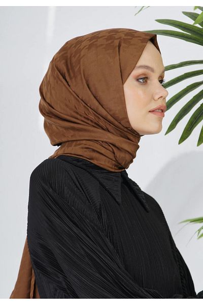 Sima Light Brown Loryan Scarf Jacquard Goose Feet Shawl