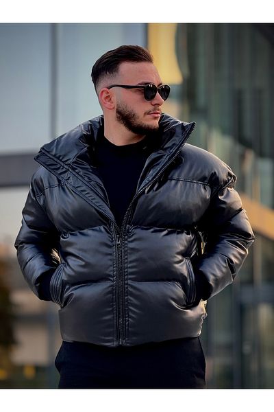 KINGAF Men's Leather Inflatable Jacket - Concealable Hood