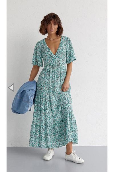 Natavanbutık Long Ruffles and Floral Print Dress