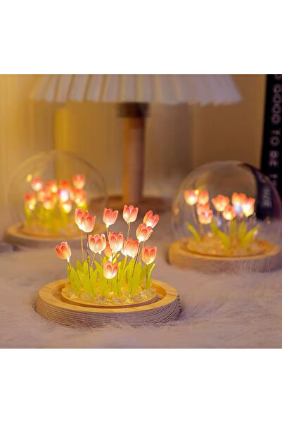 Happystore Yapay lale çiçek gece lambası el yapımı DIY başucu lambası LED gece lambası yatak odası dekoru