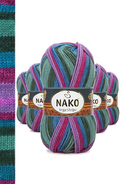 NAKO 5 Pieces Vega Stripe Premium Acrylic Hand Knitting Yarn Wool No: 82408