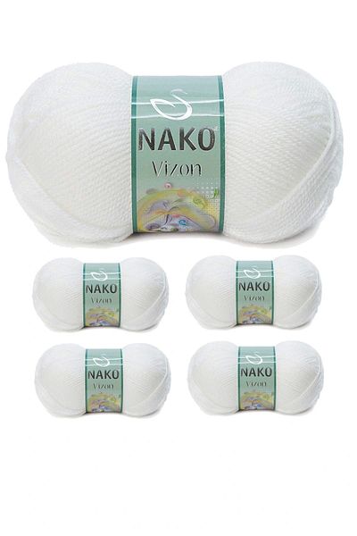 NAKO 5 Pieces Mink Premium Acrylic Hand Knitting Yarn Wool Color No:208 White