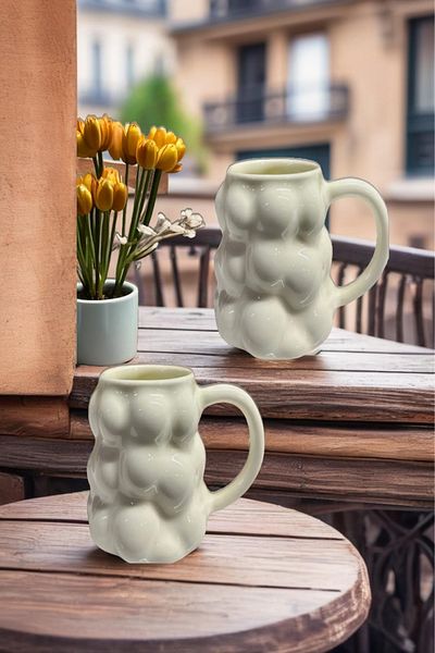 Open Home Concept Pack of 2 Porcelain Coffee Cups, Cute Creative Grape Shaped Mug Designed for Office and Home 250ml