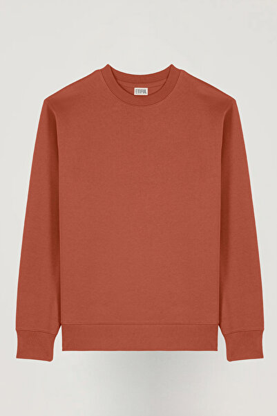 BLUETIFUL Unisex Bisiklet Yaka Pamuklu Basic Oversize Sweatshirt GÜL KURUSU Rengi