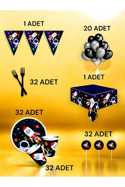 VibeHome Space Themed L Pack for 32 - Birthday Party and Fun Events