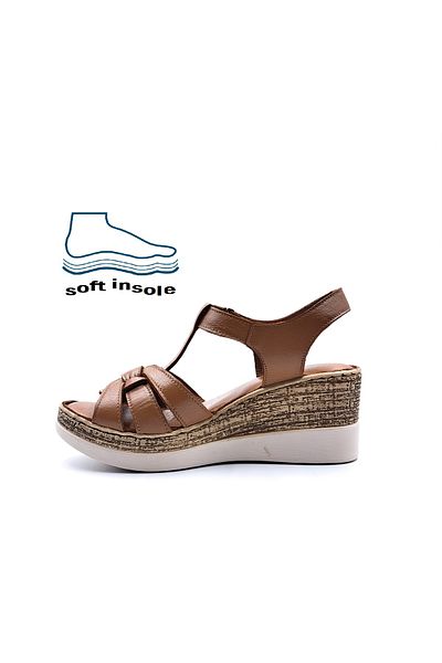Bulldozer Pantofi de damă, sandale, cu talpă cu pană, cu velcro, din piele naturală
