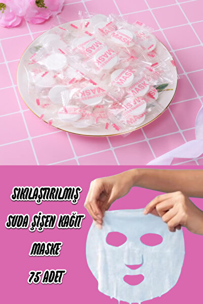 ESENLİWE 75 Adet Sıkılaştırılmış Kağıt Maske Suda Şişen Özellikli Tek Kullanı...