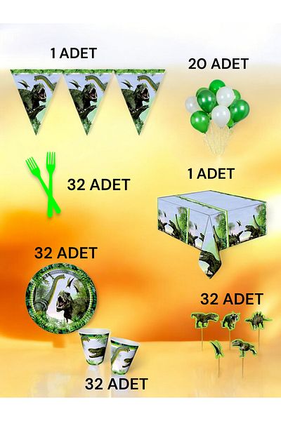 VibeHome Dinosaur Themed L Pack for 32 - Birthday Party and Fun Events