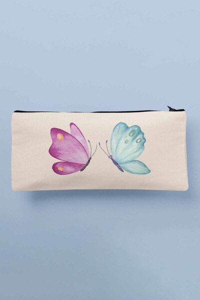 qoeuyl boutique حقيبة مكياج من القماش - طباعة فراشة الفراشة، محفظة حامل القلم