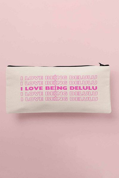 qoeuyl boutique I Love Being Delulu Πορτοφόλι με υφασμάτινη τσάντα μακιγιάζ με στάμπα