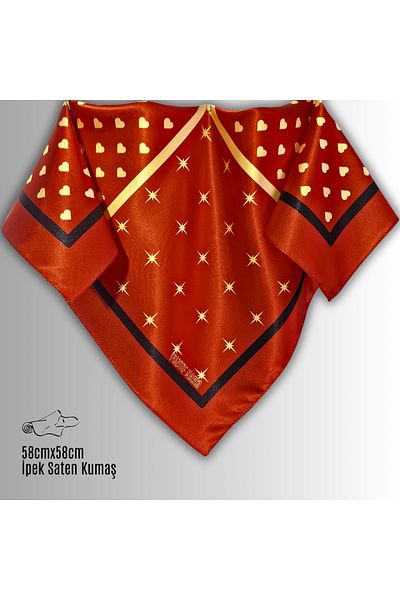 POZİTİF MRK Red Scarf Star and Heart Patterned Valentine's Day