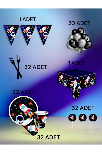 VibeHome Space Themed L Pack for 32 - Birthday Party and Fun Events