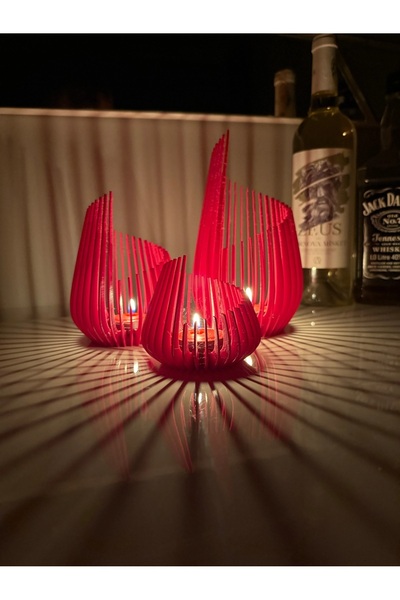 bademüzik Mumluk 3’lü Set Özel Tasarım Dekoratif Obje Viva Magenta