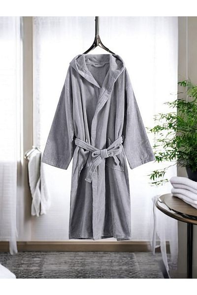 CollessiaHome Μπουρνούζι Unisex Γκρι με κουκούλα 100% βαμβακερό