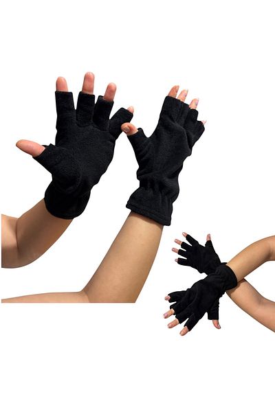 Gök Sports Μαύρα θερμικά χειμερινά γάντια Fleece Cut Finger