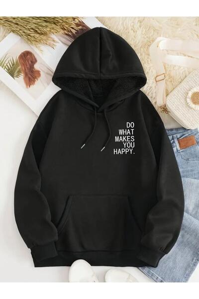 LELVANİ Hanorac unisex negru cu imprimeu „Do What Makes You Happy” tricou