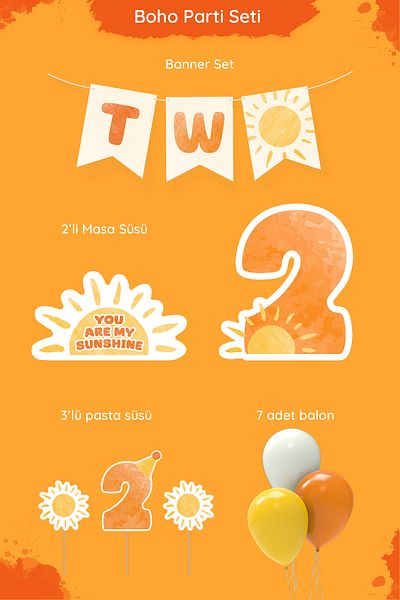Hey Parti Sun Themed 2 Year Birthday Party Set