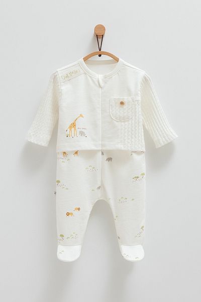 Caramell 100% Cotton Combed Animal Figured Baby Boy Booties Jumpsuit