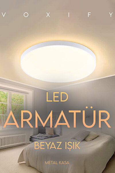 Voxify Modern Tavana Sıfır Led Avize Buz Beyazı Işık Salon Mutfak Oturma Odası Avize Metal Kasa