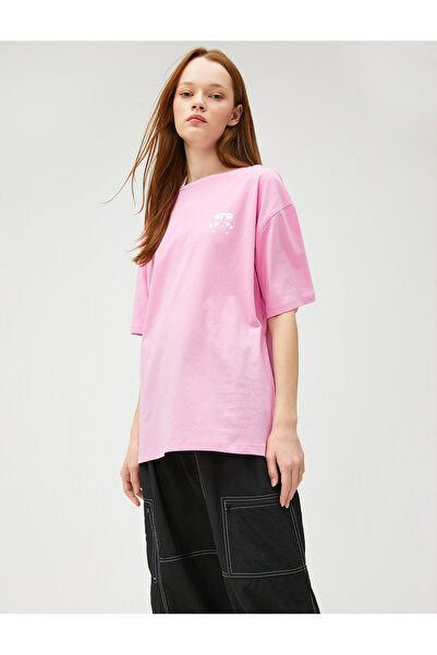 Koton Oversize T-Shirt με στάμπα με λαιμόκοψη με κοντό μανίκι βαμβακερό